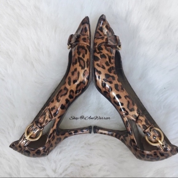 Stuart Weitzman leopard print buckle peeptoe heels *shop@iamwarrior - Picture 6 of 9